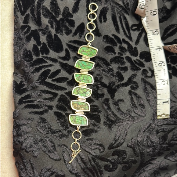 Green copper turquoise and sterling silver Stone Bracelet - Picture 3 of 5